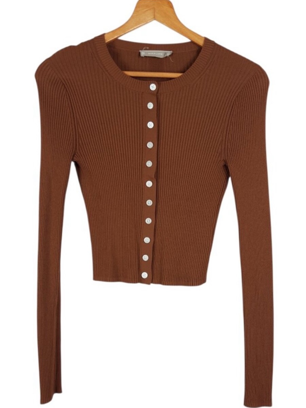 Everlane Ribbed Cropped Cardigan in Cocoa Brown - Picture 2 of 4